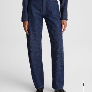 Madewell Navy Straight-Leg Jeans with Crystal Details